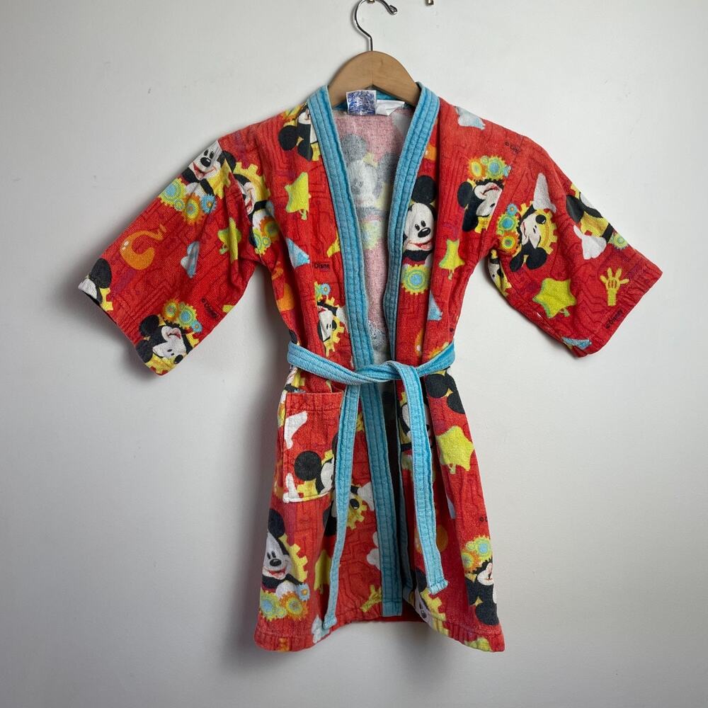Vintage 80s 90s Disney Mickey Mouse Kids Robe Beach‎ Coverup M/L Orange Blue